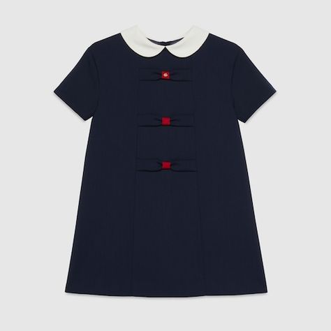 Shop the Children's wool dress with bows in blue at GUCCI.COM. Enjoy Free Shipping and Complimentary Gift Wrapping. Gucci Dresses, Girls Designer Dresses, Gucci Kids, Bow Dress, Childrens Dress, Chanel Fashion, Wool Dress, Collar Dress, Cotton Lace