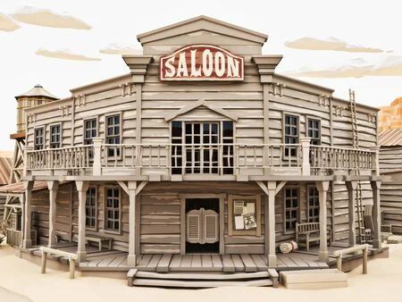 Buildings Sketch Architecture, Theme Park Planning, Cowboy Town, Old West Saloon, Old Western Towns, Wooden Bar Table, Old West Town, Western Saloon, Old Western