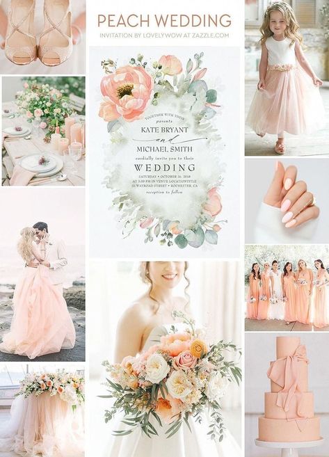 Peach And White Wedding, Peach Wedding Theme, Peach Wedding Invitations, Wedding Color Palettes, Colored Wedding Dress, Garden Wedding Invitations, Wedding Cake Table, Weddings By Color, Wedding Theme Colors