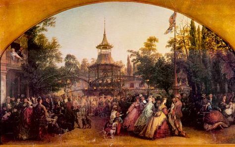 The Dancing Platform at Cremorne, exactly as it would have been when Pearl, Lily and Elijah first visit the gardens. Painting by Phoebus Levin. 1864. Pleasure Garden, Historical Nonfiction, Victorian Romance, Luxembourg Gardens, London Garden, London Museums, Better Homes And Garden, British History, Historical Romance