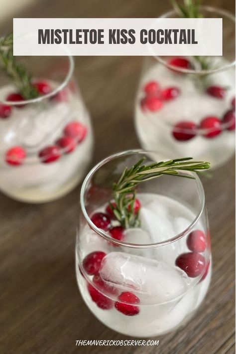 Simple Syrup Drinks, Kiss Cocktail, Rosemary Simple Syrup, The Cranberries, Holiday Punch, Mistletoe Kiss, Squeezed Lemon, Frozen Cranberries, Rosemary Sprigs