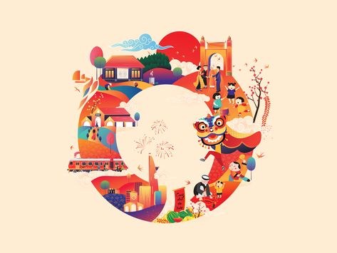 Tet _ A circle tradition of Vietnamese culture 2018 by Turtle Phuong Vietnamese New Year, Vietnamese Culture, Chinese New Year Design, Vietnam Art, New Year Illustration, New Year Art, Wow Art, Alphabet Illustration, A Circle