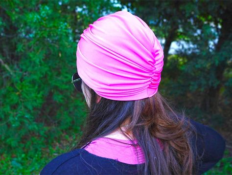 DIY Twisted Turban Hat Out Of Stretch Or Non-Stretch Fabrics ⋆ Hello Sewing Turban Hat Pattern Sewing, Turban Sewing Pattern Free, Diy Chemo Cap, Turban Sewing Pattern, Baby Turban Diy, Turban Hat Pattern, Jean Rug, Turban Diy, Blue Jean Rug