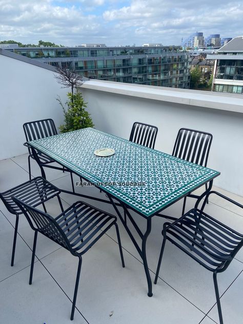 Table Zellige, Mosaic Plate, Wrought Iron Dining Table, Mosaic Tile Table, Table Mosaic, Mediterranean Tile, Glazed Terracotta, Tile Table, Garden Floor