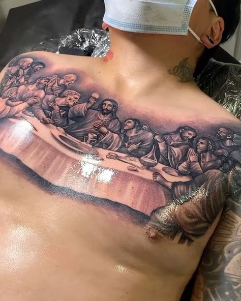 Last Supper Chest Tattoo, Jesus Chest Tattoo, Young Thug Quotes, Jesus Last Supper, 13 Tattoo, Thug Quotes, Jesus Tattoo, Tattoo Videos, Young Thug