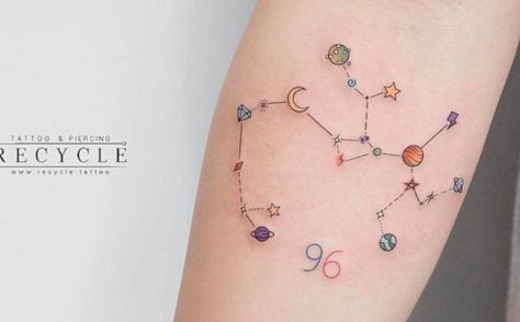 The Prettiest Sagittarius Tattoos to Honor Your Zodiac Sign | Fashionisers© - Part 8 Zodiac Flower Tattoo Sagittarius, Tattoos Sagittarius, Sagittarius Constellation Tattoo, Sagittarius Tattoos, Tattoos Zodiac, Sagittarius Tattoo Designs, Sagittarius Tattoo, Horoscope Tattoos, Planet Tattoos