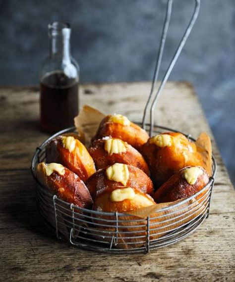 Apple Custard Doughnuts with Maple Syrup | Great British Food Awards Fried Desserts, Homemade Maple Syrup, Great British Food, Apple Custard, Doughnuts Recipe, Small Cakes, Apple Sauce, Doughnut Recipe, Cookies Recipes