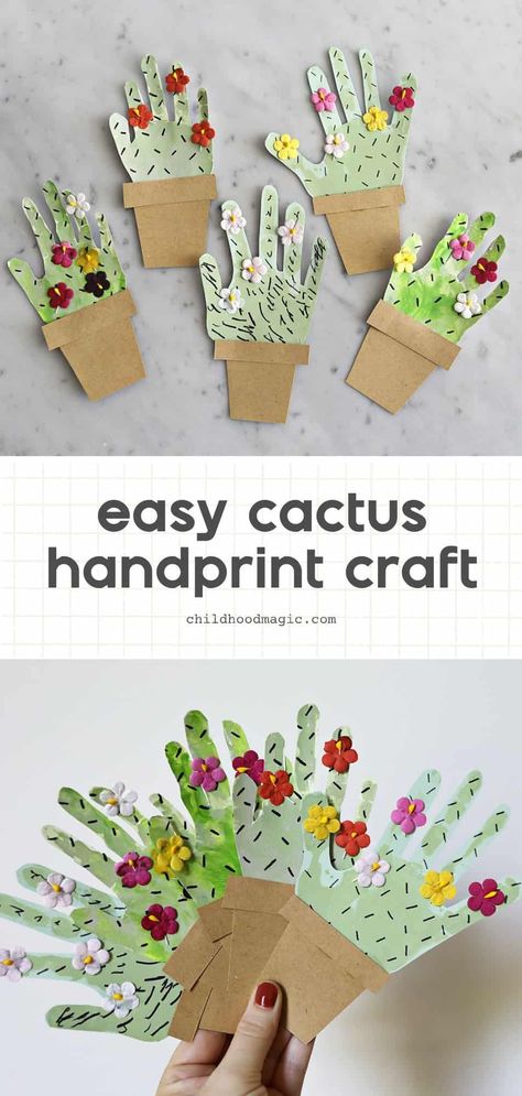 Cactus Handprint - Childhood Magic Cactus Crafts For Kids, Learning About Plants, Cactus Crafts, Cactus Craft, Summertime Crafts, Indoor Crafts, Homemade Slime, About Plants, Handprint Craft