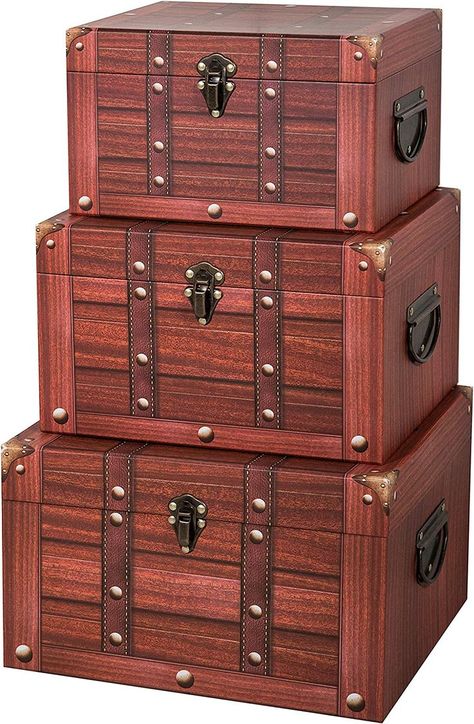 Soul & Lane Decorative Cardboard Storage Trunk - Set of 3 | Treasure Storage Chest for Toys Photos Memories Closet Nursery Office Bedroom Closet Nursery, Bedroom Unique, Cardboard Storage, Drawers Bedroom, Nursery Closet, Nursery Office, Storage Trunk, Storage Towers, Fabric Drawers