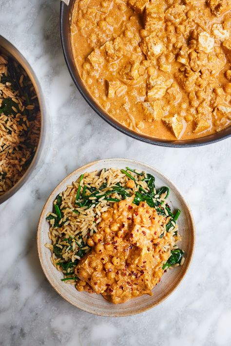 Chickpea Korma, Tofu Chickpea, Tomato Tofu, Korma Curry, Butternut Squash Curry, Veg Recipe, Tofu Curry, Deliciously Ella, Easy Curry