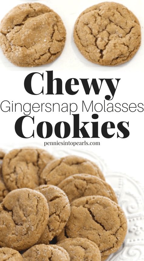 Chewy Cookie Recipes, Molasses Cookies Recipe, Cookie Recipes Chewy, Christmas Cookie Recipe, Chewy Cookies, Chewy Sugar Cookies, Molasses Cookies, Ginger Snap Cookies, Crinkle Cookies