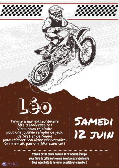 Invitation anniversaire Moto cross - Gratuite - 123cartes Carton Invitation, Moto Cross, Motocross, Minecraft