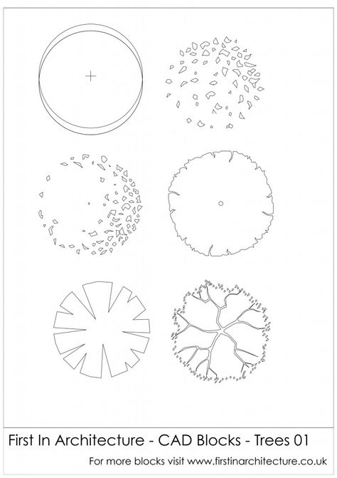 Free Cad Blocks  from First In Architecture - Trees Tree Plan Png, Free Landscape Design, Architectural Trees, Drawing Sites, Shapes Worksheet Kindergarten, Tree Outline, Cad Library, Drawing Arts, Tree Plan