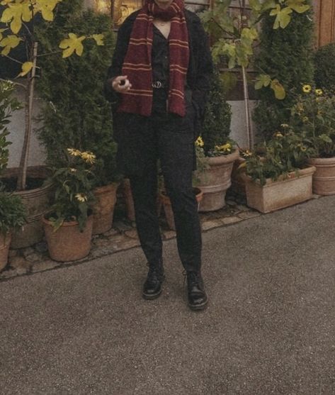 Harry Potter Scarf Outfit, Harry Potter House Outfits, Harry Potter Bday Party, Harry Potter Houses Outfits, Scarf Outfit Men, Harry Potter Gryffindor Scarf, Dark Academia Lifestyle, Gryffindor Outfit, Remus John Lupin