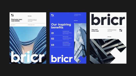 Bricr Estate: Clean and strict look for an ambitious real-estate solution Real Estate Brand Identity Design, Brand Identity Poster, Corporate Poster Design, Tech Brochure, Real Estate Brand Identity, Corporate Graphic Design, Brand Brochure, Corporate Poster, Corporate Brand Identity