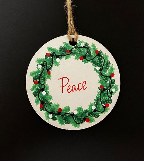 Excited to share the latest addition to my #etsy shop: Hand painted “Peace” evergreen wreath with lights ornament Painted Wreath Ornaments, Painted Wreath, Wreath With Lights, Wreath Ornaments, Evergreen Wreath, Lighted Ornaments, Seasonal Crafts, Silver Spring, Handmade Knitting