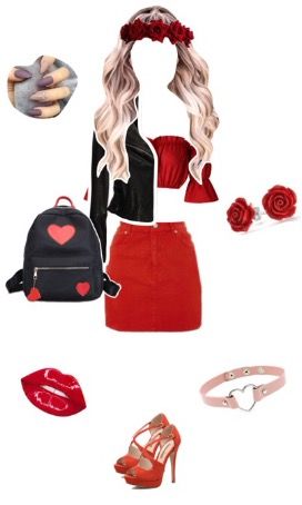 What if The Queen Of Hearts from Alice in wonderland had a daughter. This is what I think she would be likely to sport. Modern Queen Of Hearts Costume, Queen Of Hearts Oc, Red Queen Outfit, Modern Queen Of Hearts, Alice Outfit, Descendants Clothes, Wonderland Outfit, Alice In Wonderland Outfit, Descendants Dr