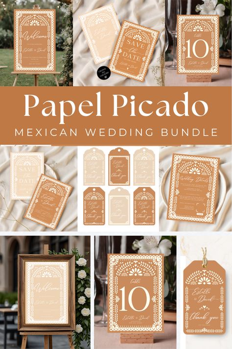 Beautiful Mexican Wedding Papel Picado Invitation Template Bundle for Canva editing. Elegant Boho, Barro Talavera design. Authentic and unique Destination Wedding Invites. Ideal for weddings in Mexico. Terracotta, clay and Beige trendy colors available. All season Wedding! Charro Wedding, Papel Picado Wedding, Spanish Style Wedding, Invitations Template, Canva Edit, Wedding Printable, Wedding Numbers, Mexican Wedding, Printable Wedding Invitations