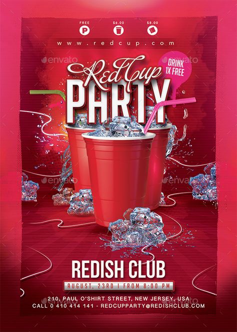 Red Cup Party — PSD Template • Only available here ➝… Red Party Flyer Background, Drink Flyer, Red Cup Party, Disco Flyer, Party Promotion, Club Posters, Flyer Background, Plant Bugs, Flyer Inspiration