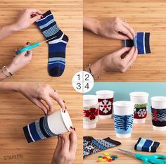 Diy Coffee Sleeve, Texting Gloves, Fleece Gloves, Sock Crafts, Holiday Socks, Coffee Sleeve, Decoration Tips, Office Holiday, Diy Christmas Decorations