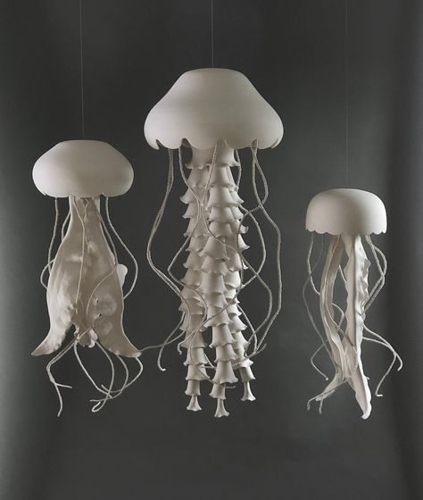 CERAMIC JELLYFISH — ALISSA COE STUDIO Mixed Media Ceramics Projects, Jelly Fish Clay, Jellyfish Pottery, Jellyfish Ceramics, Ceramic Jellyfish, Mixed Media Ceramics, Jellyfish Clay Sculpture, Clay Jellyfish, Jellyfish Sculpture