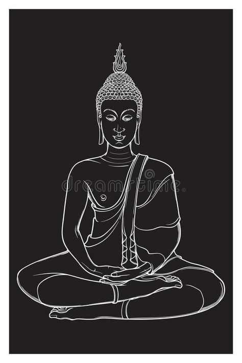 Buddha Sitting And Meditating In The Single Lotus Position. Intricate Hand Drawing Isolated On Black Background. Tattoo Stock Vector - Illustration of deity, culture: 115569336 Buddha Side Face, Black Background Tattoo, Background Tattoo, Buddha Drawing, Thai Buddha, Buddha Art Painting, Black Paper Drawing, Bear Tattoos, Lotus Print