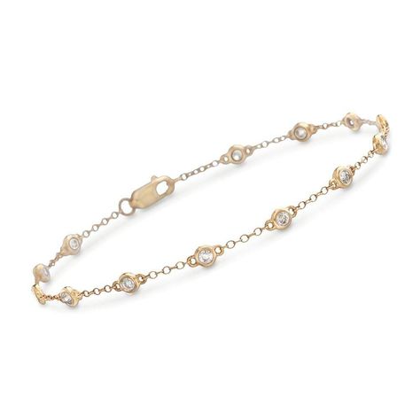 Opt for a timelessly elegant look with this dainty trail of diamonds. The station bracelet bezel-sets thirteen round brilliant-cut diamonds, .50 ct. t.w., on a 14kt yellow gold cable chain. Lobster clasp, diamond station bracelet. Free shipping & easy 30-day returns. Fabulous jewelry. Great prices. Since 1952. Gold Popcorn, Halo Bracelet, Gold And Jewelry, Heart Bangle Bracelet, White Gold Bangle, Station Bracelet, Yellow Gold Bangle, Fine Jewelery, Sterling Silver Bangle Bracelets