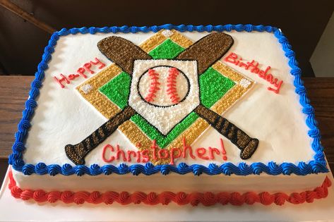 Sheet Cake Baseball Theme, Baseball Themed Sheet Cake, Baseball Birthday Cake Ideas, Baseball Themed First Birthday Cake, Baseball Sheet Cake Ideas, Baseball Birthday Cakes For Boys, Chocolate Baseball Cake, Baseball Cakes For Boys, Baseball Theme Birthday Cake