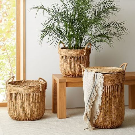 Schindler House, Laundry Hamper With Lid, West Elm Kids, Home Storage Solutions, Seagrass Basket, Vertical Lines, Water Hyacinth, Large Baskets, Laundry Hamper