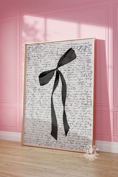 Black And White French Decor, Bow Home Decor, Addison Christmas, Dark Coquette Room, Ribbon Wall Art, College Apartment Aesthetic, Dorm Room Aesthetic, Ivy Room, Room Decor College