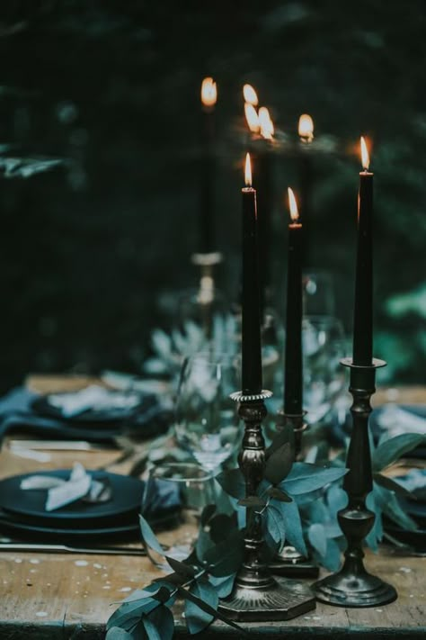 Halloween Wedding Decorations, Dark Wedding Theme, Wedding Candles Table, Wedding Hacks, Elegant Halloween, Goth Wedding, Dark Wedding, Moody Wedding, Gothic Wedding