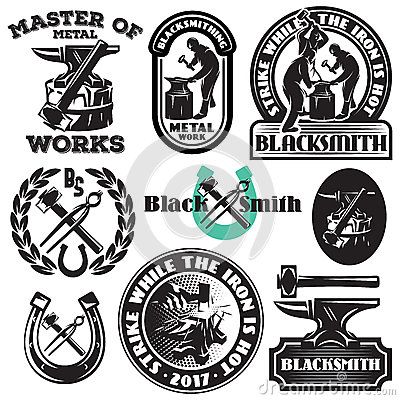 Vector set of badges, design elements Welding Logo, Handyman Logo, Badges Design, Illustration Elements, Black Smith, Black Smithing, Craft Logo, Industry Logo, Retro Logos