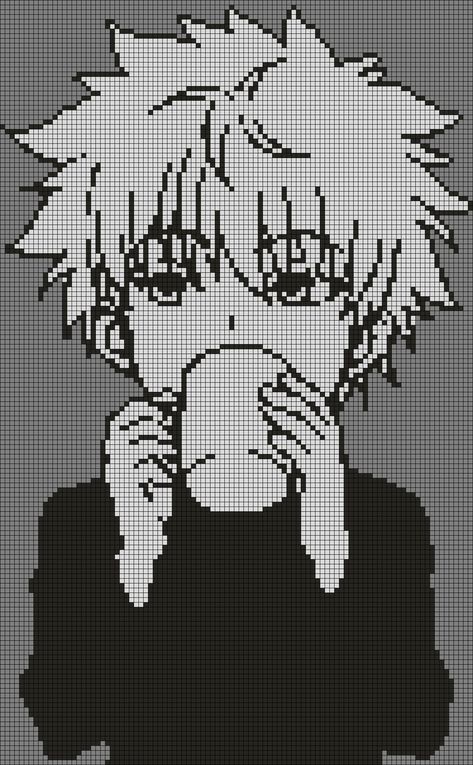 Deathnote Crochet Pattern, Killua Alpha Pattern, Hunter X Hunter Alpha Pattern, Anime Crochet Grid, Anime Alpha Pattern, Anime Pixel Art Grid, Alpha Pixel, Alpha Patterns Anime, Hisoka Manga