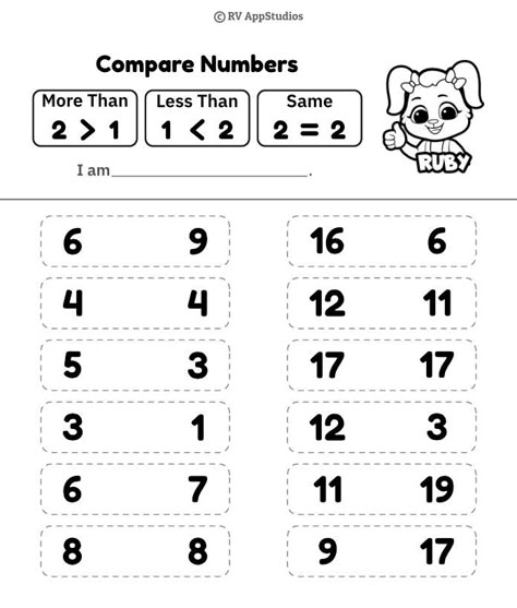 Enhance your child's math skills with this engaging Grade 1 math worksheet! ✨ Practice comparing numbers and grasp concepts such as "greater than," "less than," and "equal to." It's available for free download! 🎁 Follow us for more kindergarten math worksheets and visit our website for free educational resources. 👨‍🏫🌐 #Grade1Math #MathWorksheet #ComparingNumbers #FreePrintables #MathSkills #LucasAndFriends #RVAppStudios More Than Less Than, Comparing Numbers Worksheet, Speech Therapy Apps, Number Worksheet, Greater Than Less Than, Numbers Worksheet, Free Printable Math Worksheets, Grade 1 Math, Numbers Worksheets