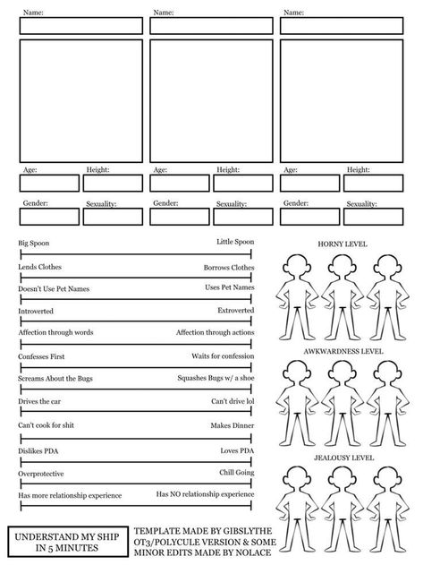 Ot3 Prompts, Character Creation Sheet, Ship Template, Character Sheet Writing, Oc Template, Relationship Chart, Drawing Meme, Character Sheet Template, Art Challenges