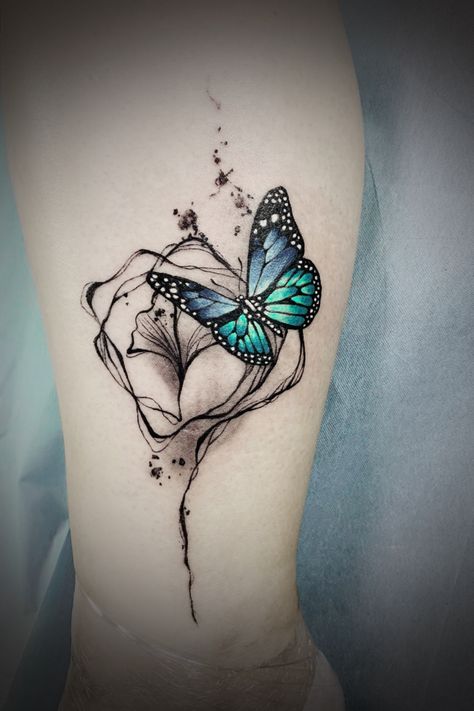 Blue And White Butterfly Tattoo, Blue Butterfly Neck Tattoo, Blue And Green Butterfly Tattoo, Blue Butterfly Tattoo Designs, Light Blue Butterfly Tattoo, Gray Butterfly Tattoo, Teal Butterfly Tattoo, Black And Blue Butterfly Tattoo, Blue Morpho Butterfly Tattoo