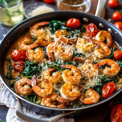 Creamy Tuscan Garlic Butter Shrimp with Spinach - StayFitRecipe Tuscan Shrimp And Spinach, Creamy Garlic Butter Sauce, Shrimp And Spinach, Lemon Shrimp, Wilted Spinach, Creamy Garlic Sauce, Garlic Butter Shrimp, Butter Shrimp, Garlic Butter Sauce