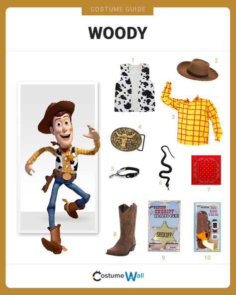 Gear up like our favorite toy sheriff, Sheriff Woody. Voiced by Tom Hanks in the classic Disney/Pixar Toy Story movies. Diy Woody Costume Toddler, Woody Costume Diy, Woody Costume Toddler, Diy Woody Costume, Woody Outfit, Woody Cosplay, Woody And Jessie Costumes, Woody Toy Story Costume, Disfraz Toy Story