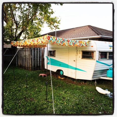 Install Vintage Trailer Awning Sunshine Kitchen, Vintage Trailer Remodel, Trailer Awning, Homemade Trailer, Mini Campers, Camper Remodel Ideas, Camper Restoration, Custom Awnings, Rv Storage Ideas