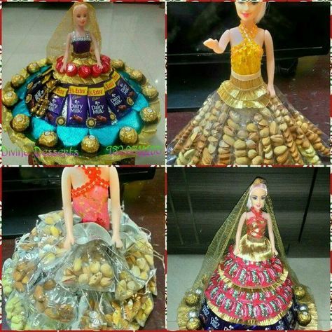 Fruit Packing Ideas, Dry Fruit Packing Ideas, Gifts Decoration Ideas, Dry Fruit Packing, Tray Decoration Ideas, Gift Decoration Ideas, Chocolate Doll, Dry Fruit Tray, Thali Decoration Ideas