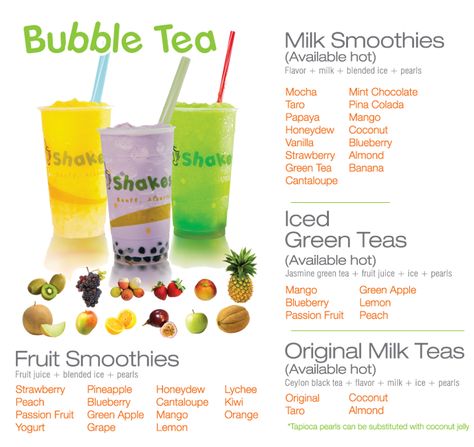 Fruit Tea Recipes, Bubble Tea Menu, Boba Tea Recipe, Boba Recipe, Smoothie Menu, Popping Boba, Bubble Drink, Tea Smoothie, Bubble Tea Recipe