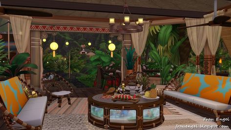 Bloxburg Jungle House, Bloxburg Tropical House, Sims Sulani, Bloxburg Landscape, Tropical Home Exterior, Bloxburg Resort, Bloxburg Decor, Bloxburg Aesthetic, Hawaiian House