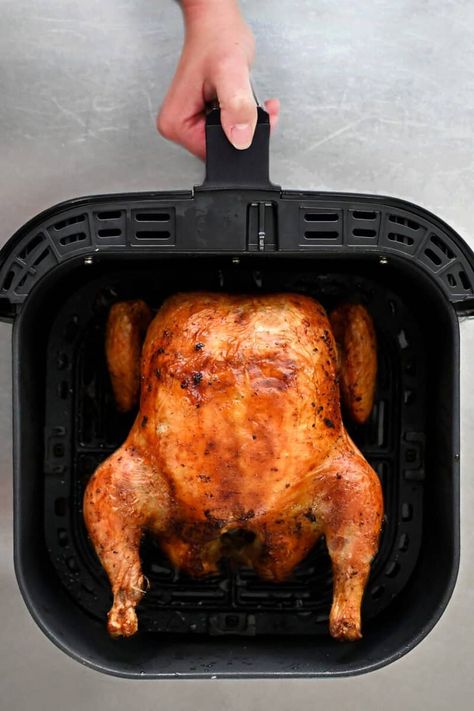 Air Fryer Whole Chicken - Nom Nom Paleo® Whole Chicken Air Fryer, Air Fryer Whole Chicken Recipe, Cooking A Whole Chicken, Air Fryer Whole Chicken, Cooked Chicken Temperature, Chicken In The Air Fryer, Cook A Whole Chicken, Whole Chicken Recipe, Whole Chicken Recipes