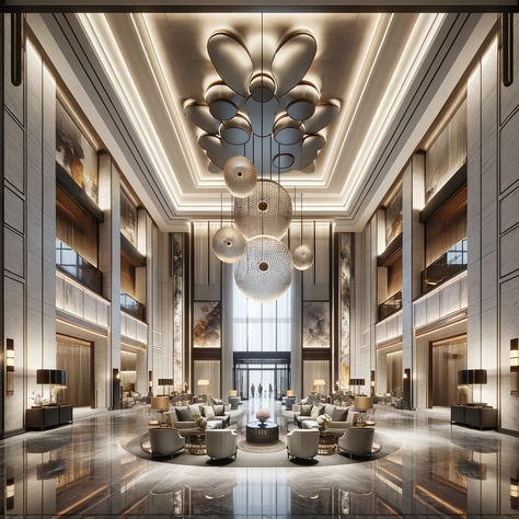 AI rendering of a grandiose hotel lobby with dramatic lighting Futuristic Lobby Interior Design, Futuristic Lobby, Grand Hotel Lobby, Lobby Lighting, Lobby Interior Design, Lobby Interior, Dramatic Lighting, Hotel Lobby, Futuristic Architecture