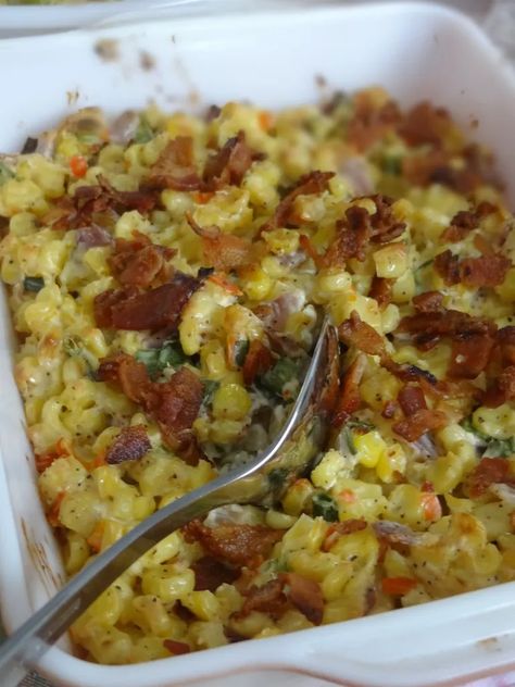 Confetti Corn Casserole - My Stained Apron Confetti Corn, Basement Designs, Casserole Pan, Corn Casserole, Bacon Grease, Peanut Butter Cookie Recipe, Frozen Corn, Bacon Cheese, Food Categories