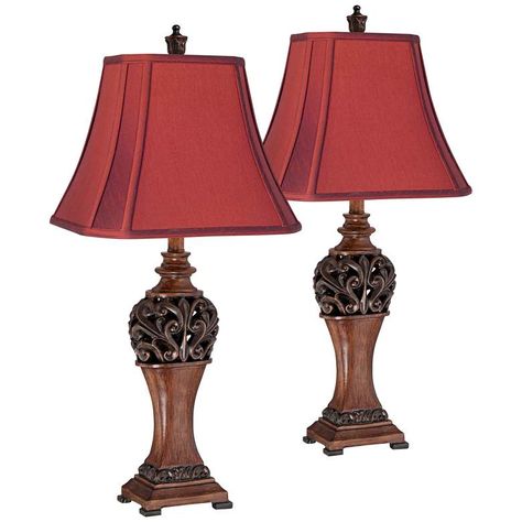 Red Lamp Shade, Buffet Table Lamps, Red Table Lamp, Traditional Table Lamps, Red Lamp, Bronze Table Lamp, Bronze Table, Cosy Living Room, Flat Ideas