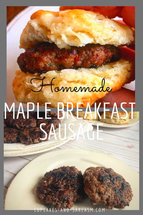 Homemade Maple Breakfast Sausage - Cupcakes and Sarcasm Maple Breakfast Sausage Recipes, Recipes With Maple Sausage, Maple Breakfast Sausage, Homemade Breakfast Sausage Recipe, Maple Breakfast, Maple Sausage, Meat Curing, Homemade Maple Syrup, Sausage Making Recipes