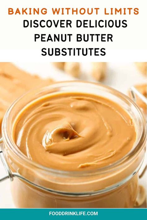 Jar of creamy peanut butter with a spoon, text overlay discussing discovering sustainable beverages and delicious peanut butter substitutes. Peanut Butter Substitute, Roasted Soybeans, Macadamia Nut Butter, Butter Alternative, Tree Nut Allergy, Butter Substitute, Pumpkin Seed Butter, Hazelnut Butter, Peanut Butter Powder