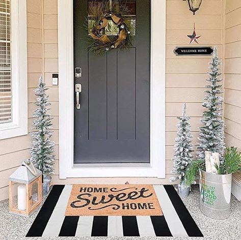 Outside Door Decor Front Entry Apartment, Outside Door Decor Front Entry, Outside Door Decor, Farmhouse Rugs Living Room, Striped Outdoor Rug, Door Mat Funny, Porch Farmhouse, Funny Door Mat, Kitchen Entry