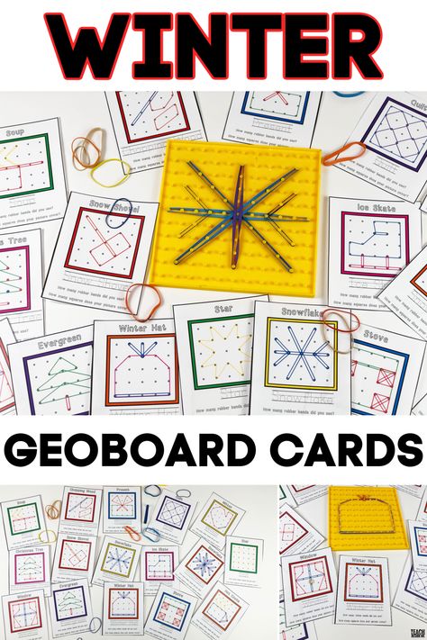 Printable Winter geoboard pattern cards for Christmas time! #winter #geoboard #math Free Geoboard Printables, Geoboard Patterns Free Printable, Geo Board Patterns Printable Free, Geoboard Task Cards Free, Winter Math Games, Geo Board, Clothing Study, Memory Strategies, Task Cards Free